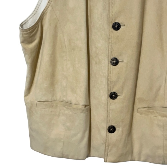 Lamberti Mens Suede Leather Vest with Linen Back Size L Button Up Summer Casual - Picture 4 of 6